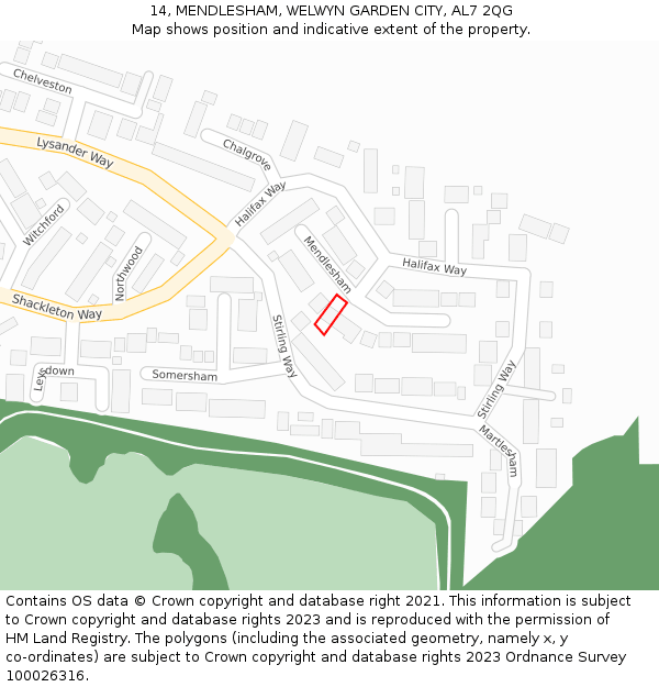 14, MENDLESHAM, WELWYN GARDEN CITY, AL7 2QG: Location map and indicative extent of plot