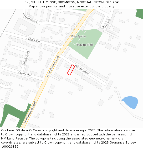 14, MILL HILL CLOSE, BROMPTON, NORTHALLERTON, DL6 2QP: Location map and indicative extent of plot