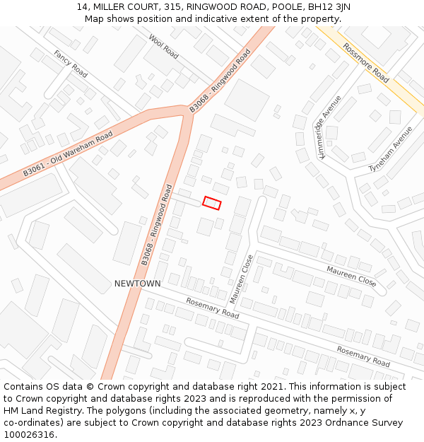 14, MILLER COURT, 315, RINGWOOD ROAD, POOLE, BH12 3JN: Location map and indicative extent of plot