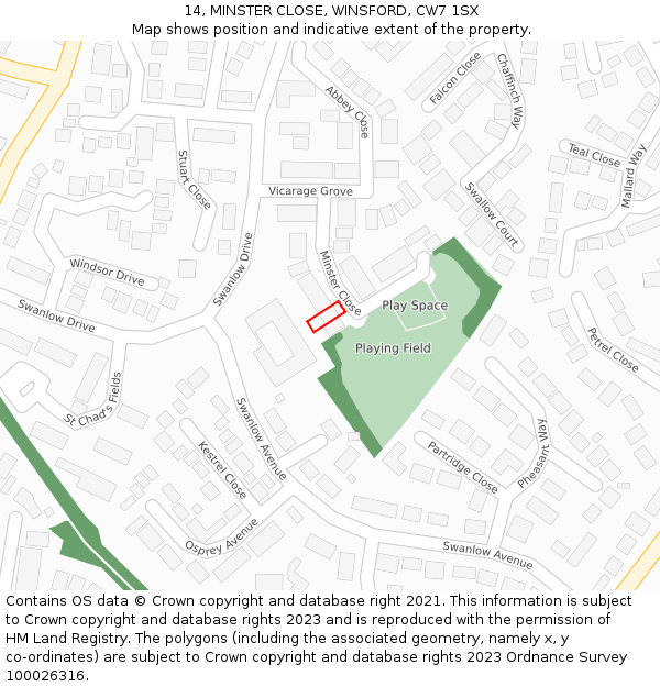 14, MINSTER CLOSE, WINSFORD, CW7 1SX: Location map and indicative extent of plot