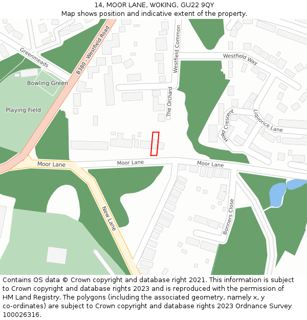 14, MOOR LANE, WOKING, GU22 9QY: Location map and indicative extent of plot