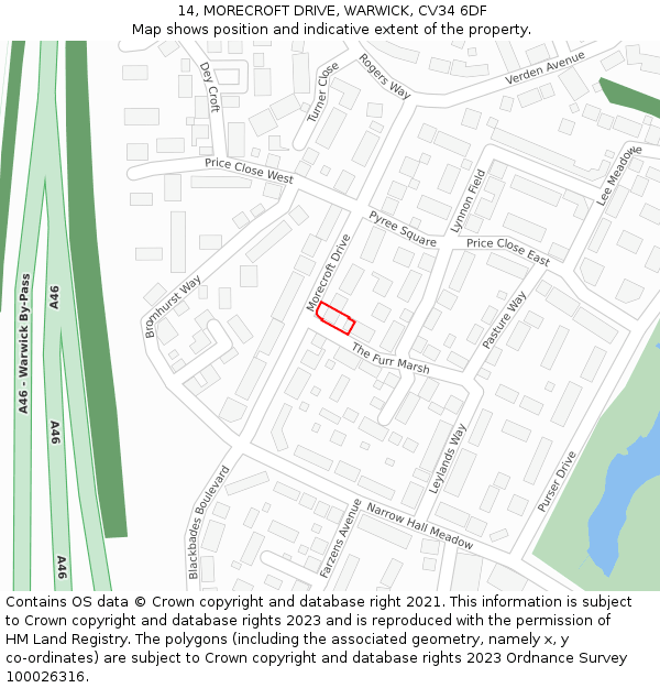 14, MORECROFT DRIVE, WARWICK, CV34 6DF: Location map and indicative extent of plot