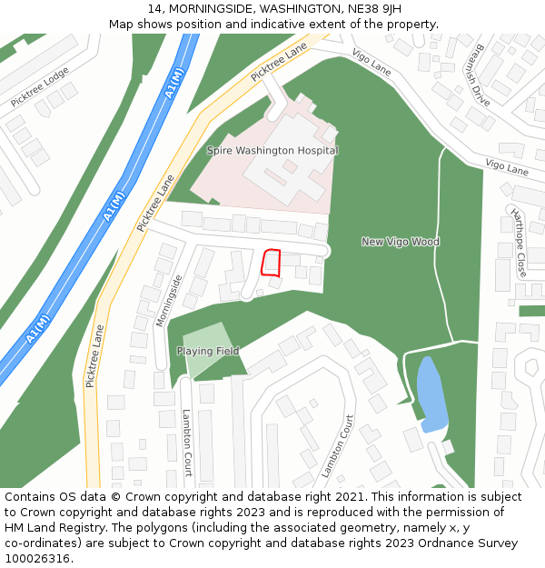14, MORNINGSIDE, WASHINGTON, NE38 9JH: Location map and indicative extent of plot