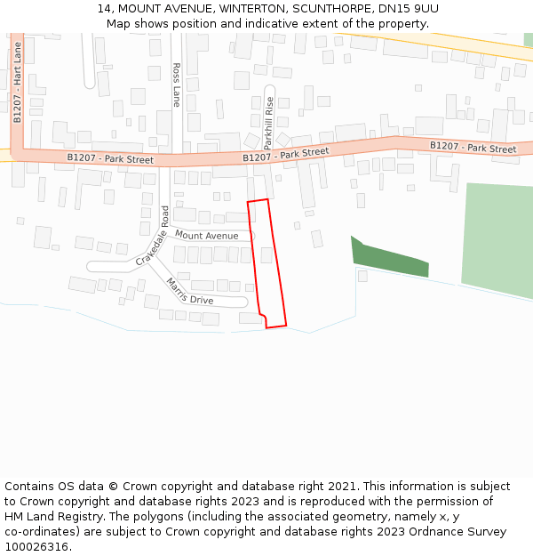 14, MOUNT AVENUE, WINTERTON, SCUNTHORPE, DN15 9UU: Location map and indicative extent of plot