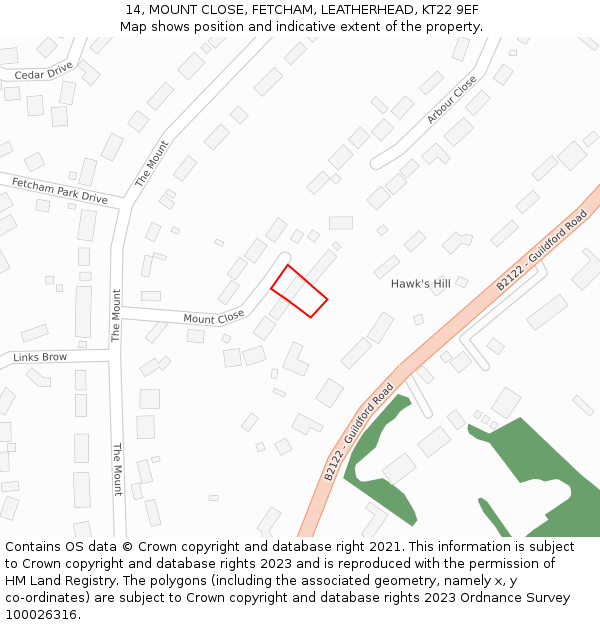 14, MOUNT CLOSE, FETCHAM, LEATHERHEAD, KT22 9EF: Location map and indicative extent of plot