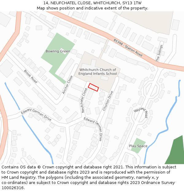 14, NEUFCHATEL CLOSE, WHITCHURCH, SY13 1TW: Location map and indicative extent of plot