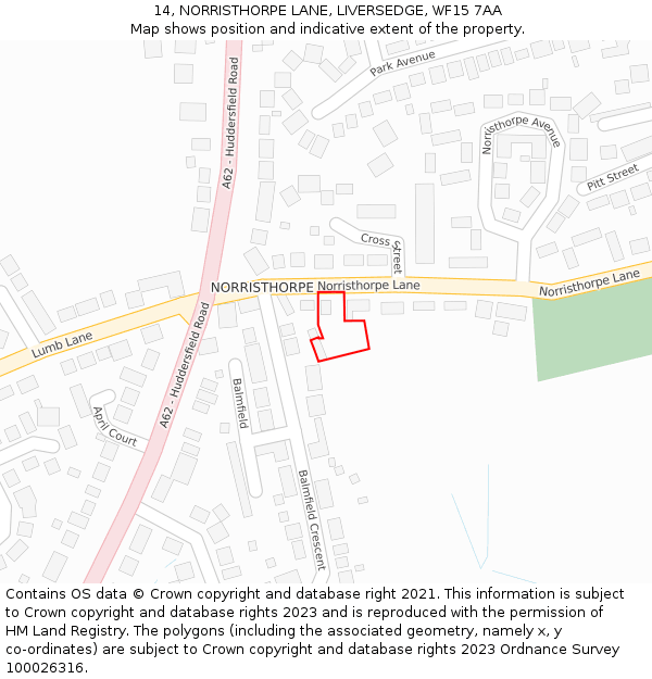 14, NORRISTHORPE LANE, LIVERSEDGE, WF15 7AA: Location map and indicative extent of plot