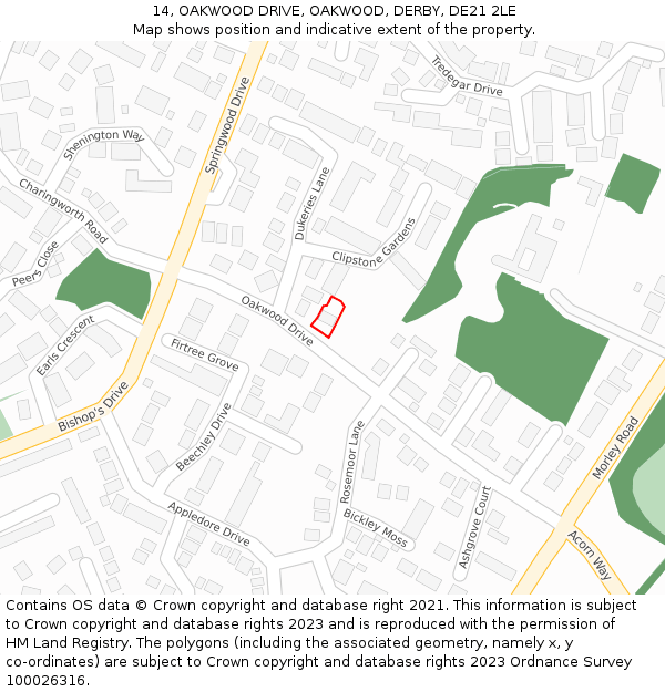 14, OAKWOOD DRIVE, OAKWOOD, DERBY, DE21 2LE: Location map and indicative extent of plot