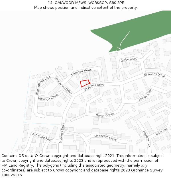 14, OAKWOOD MEWS, WORKSOP, S80 3PF: Location map and indicative extent of plot