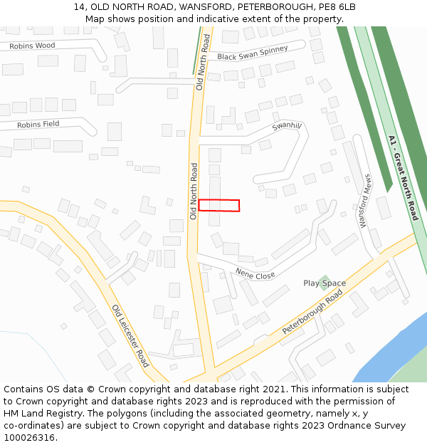 14, OLD NORTH ROAD, WANSFORD, PETERBOROUGH, PE8 6LB: Location map and indicative extent of plot