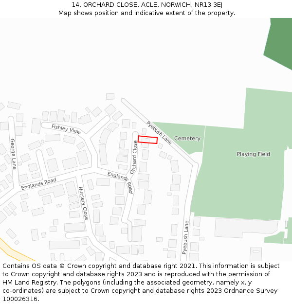 14, ORCHARD CLOSE, ACLE, NORWICH, NR13 3EJ: Location map and indicative extent of plot