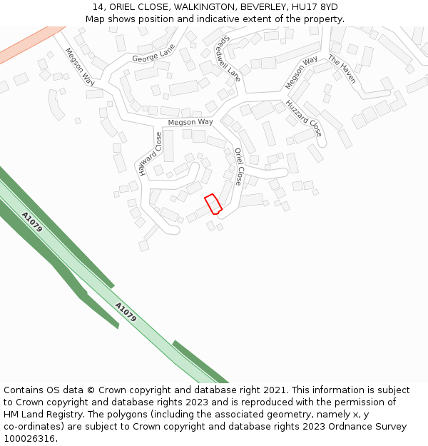14, ORIEL CLOSE, WALKINGTON, BEVERLEY, HU17 8YD: Location map and indicative extent of plot