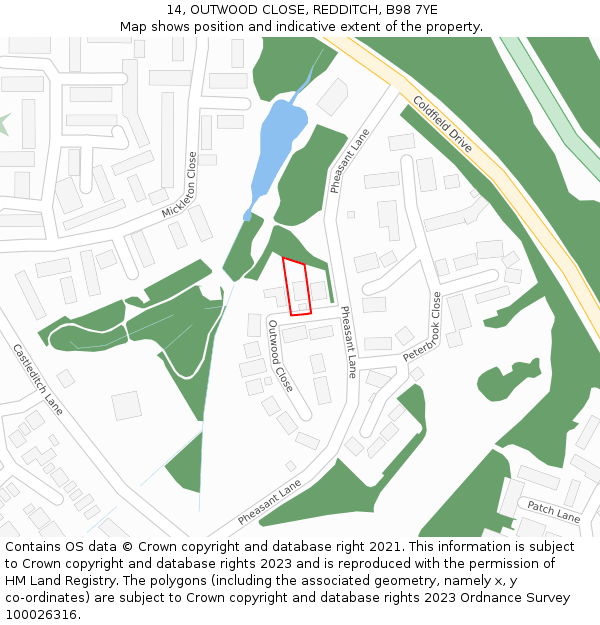 14, OUTWOOD CLOSE, REDDITCH, B98 7YE: Location map and indicative extent of plot