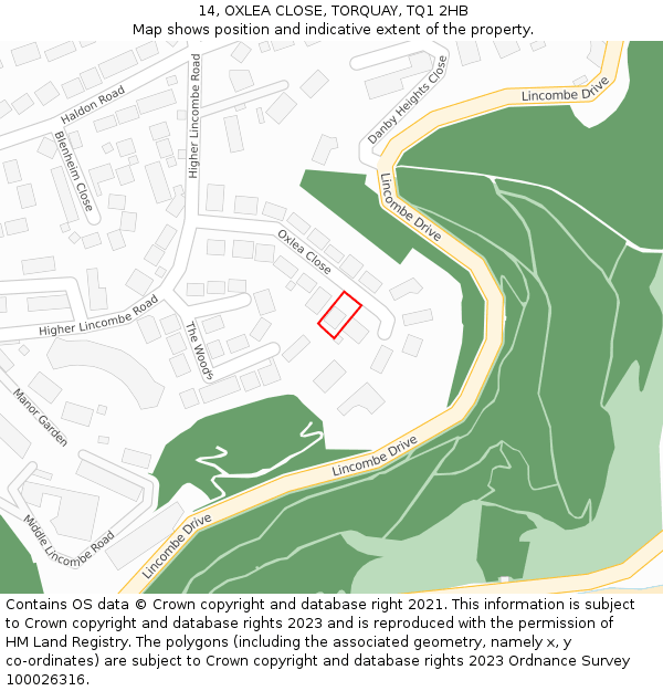 14, OXLEA CLOSE, TORQUAY, TQ1 2HB: Location map and indicative extent of plot