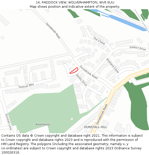 14, PADDOCK VIEW, WOLVERHAMPTON, WV6 0UU: Location map and indicative extent of plot