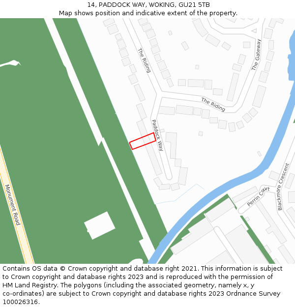 14, PADDOCK WAY, WOKING, GU21 5TB: Location map and indicative extent of plot