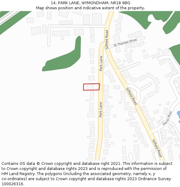 14, PARK LANE, WYMONDHAM, NR18 9BG: Location map and indicative extent of plot