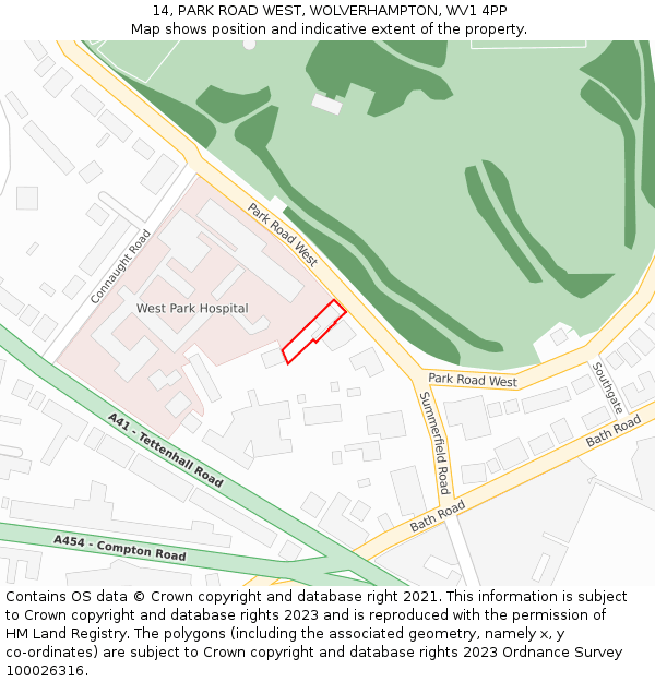 14, PARK ROAD WEST, WOLVERHAMPTON, WV1 4PP: Location map and indicative extent of plot