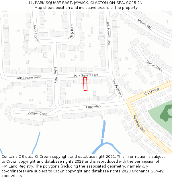 14, PARK SQUARE EAST, JAYWICK, CLACTON-ON-SEA, CO15 2NL: Location map and indicative extent of plot