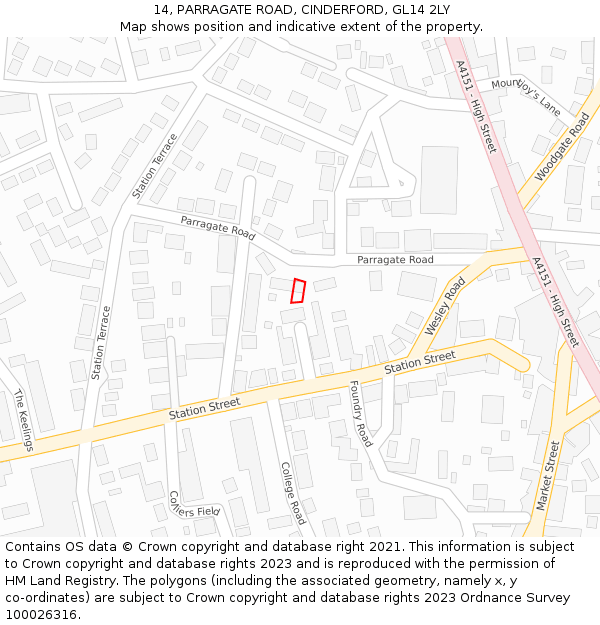 14, PARRAGATE ROAD, CINDERFORD, GL14 2LY: Location map and indicative extent of plot