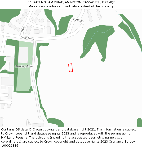 14, PATTINGHAM DRIVE, AMINGTON, TAMWORTH, B77 4QE: Location map and indicative extent of plot