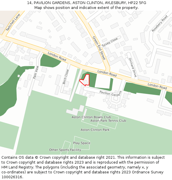 14, PAVILION GARDENS, ASTON CLINTON, AYLESBURY, HP22 5FG: Location map and indicative extent of plot