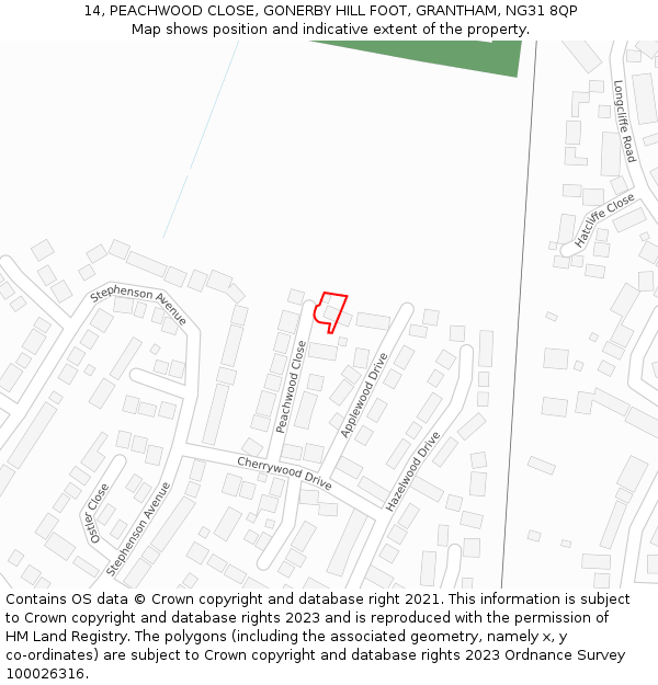 14, PEACHWOOD CLOSE, GONERBY HILL FOOT, GRANTHAM, NG31 8QP: Location map and indicative extent of plot