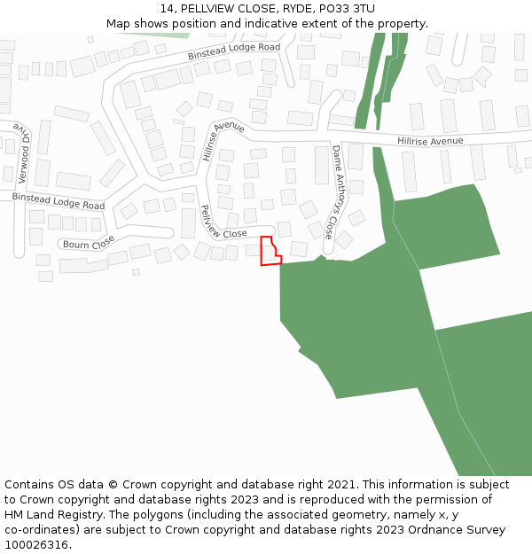 14, PELLVIEW CLOSE, RYDE, PO33 3TU: Location map and indicative extent of plot