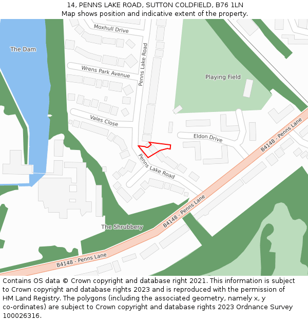 14, PENNS LAKE ROAD, SUTTON COLDFIELD, B76 1LN: Location map and indicative extent of plot