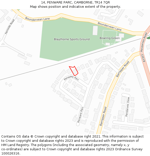 14, PENWARE PARC, CAMBORNE, TR14 7QR: Location map and indicative extent of plot