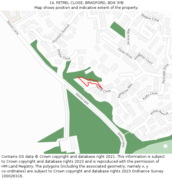14, PETREL CLOSE, BRADFORD, BD6 3YB: Location map and indicative extent of plot