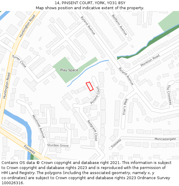 14, PINSENT COURT, YORK, YO31 8SY: Location map and indicative extent of plot