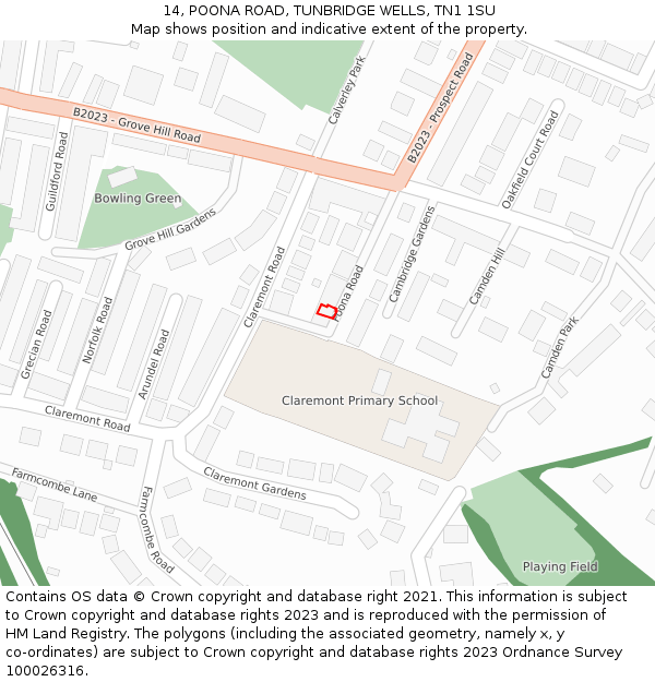 14, POONA ROAD, TUNBRIDGE WELLS, TN1 1SU: Location map and indicative extent of plot