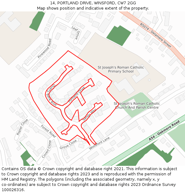 14, PORTLAND DRIVE, WINSFORD, CW7 2GG: Location map and indicative extent of plot