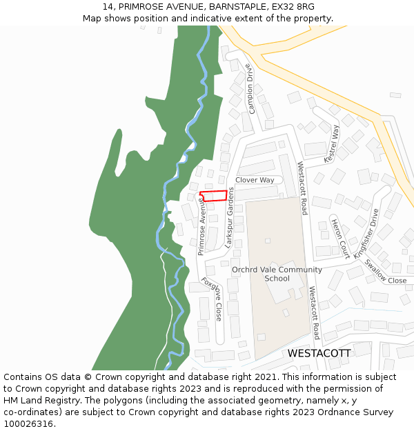 14, PRIMROSE AVENUE, BARNSTAPLE, EX32 8RG: Location map and indicative extent of plot