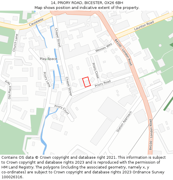 14, PRIORY ROAD, BICESTER, OX26 6BH: Location map and indicative extent of plot