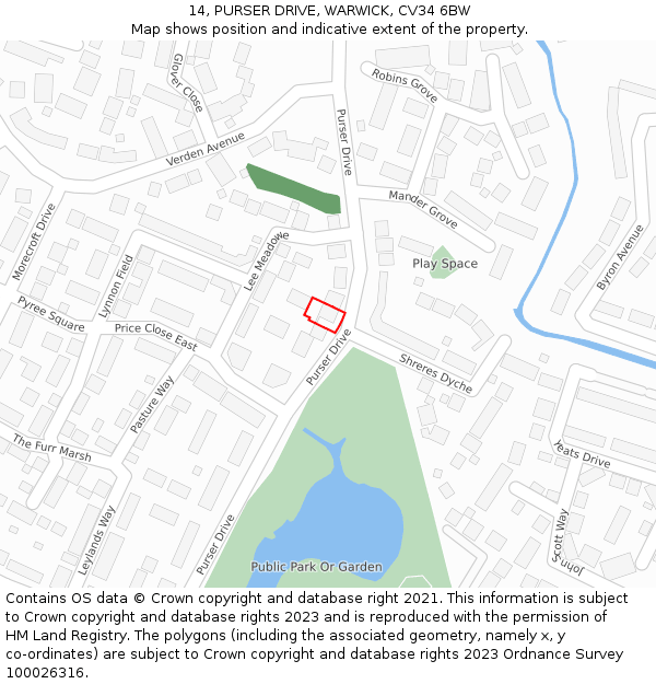 14, PURSER DRIVE, WARWICK, CV34 6BW: Location map and indicative extent of plot