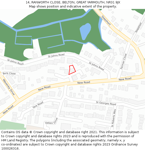 14, RANWORTH CLOSE, BELTON, GREAT YARMOUTH, NR31 9JX: Location map and indicative extent of plot