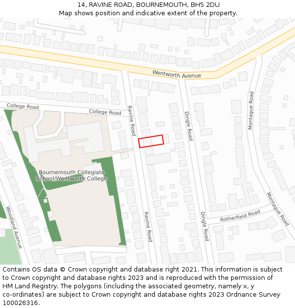 14, RAVINE ROAD, BOURNEMOUTH, BH5 2DU: Location map and indicative extent of plot