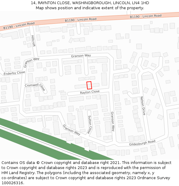 14, RAYNTON CLOSE, WASHINGBOROUGH, LINCOLN, LN4 1HD: Location map and indicative extent of plot