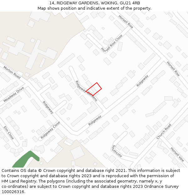 14, RIDGEWAY GARDENS, WOKING, GU21 4RB: Location map and indicative extent of plot