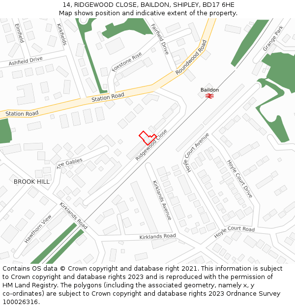 14, RIDGEWOOD CLOSE, BAILDON, SHIPLEY, BD17 6HE: Location map and indicative extent of plot