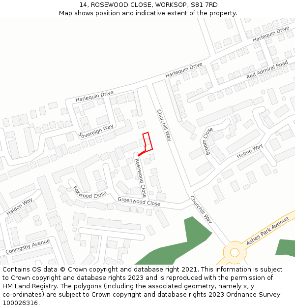 14, ROSEWOOD CLOSE, WORKSOP, S81 7RD: Location map and indicative extent of plot