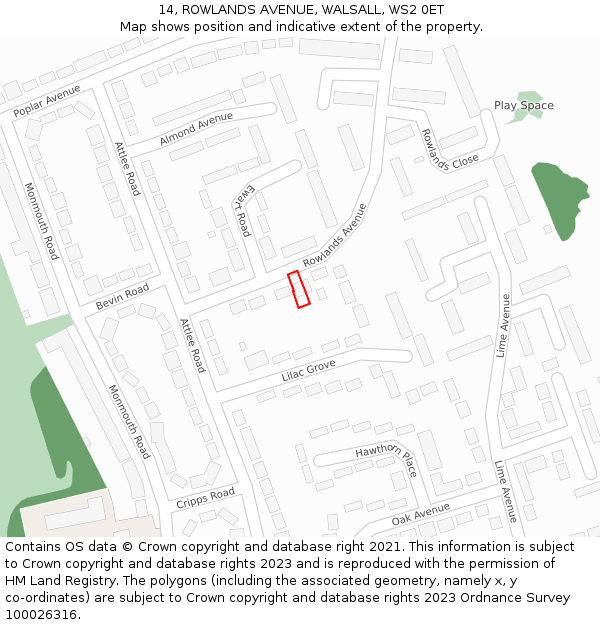 14, ROWLANDS AVENUE, WALSALL, WS2 0ET: Location map and indicative extent of plot
