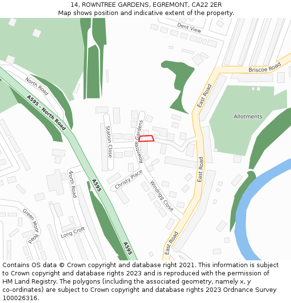 14, ROWNTREE GARDENS, EGREMONT, CA22 2ER: Location map and indicative extent of plot