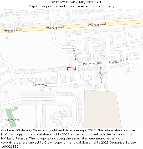 14, ROXBY WYND, WINGATE, TS28 5PN: Location map and indicative extent of plot