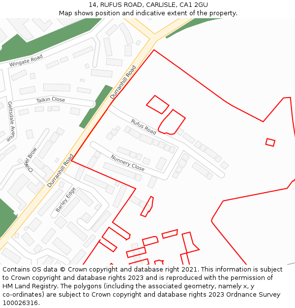 14, RUFUS ROAD, CARLISLE, CA1 2GU: Location map and indicative extent of plot