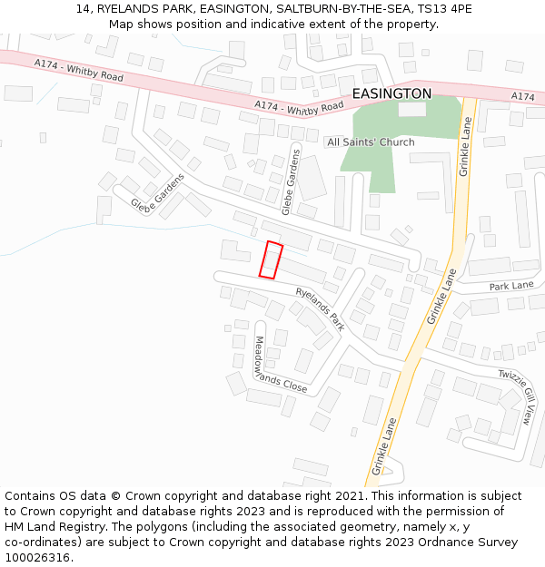 14, RYELANDS PARK, EASINGTON, SALTBURN-BY-THE-SEA, TS13 4PE: Location map and indicative extent of plot