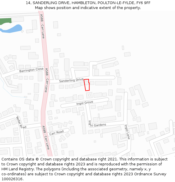 14, SANDERLING DRIVE, HAMBLETON, POULTON-LE-FYLDE, FY6 9FF: Location map and indicative extent of plot