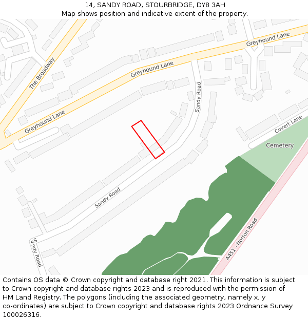 14, SANDY ROAD, STOURBRIDGE, DY8 3AH: Location map and indicative extent of plot